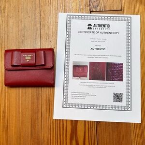 Prada Red Saffiano Leather Bow Trifold Wallet